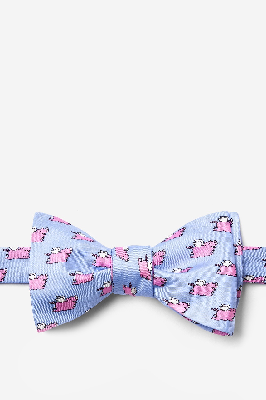 When Pigs Fly Light Blue Silk Bow Tie | Pig Bow Ties | Ties.com