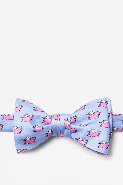 Light Blue Silk When Pigs Fly Self-Tie Bow Tie