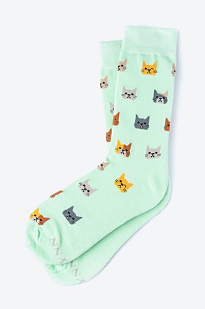 Not Kitten Around Light Green Small-Medium Sock