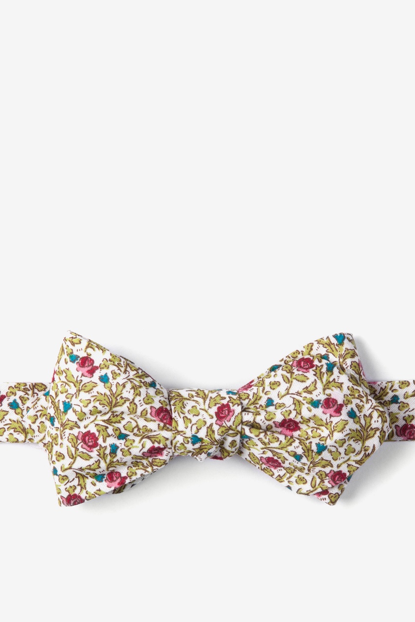 Light Green Cotton Henderson Floral Diamond Tip Bow Tie
