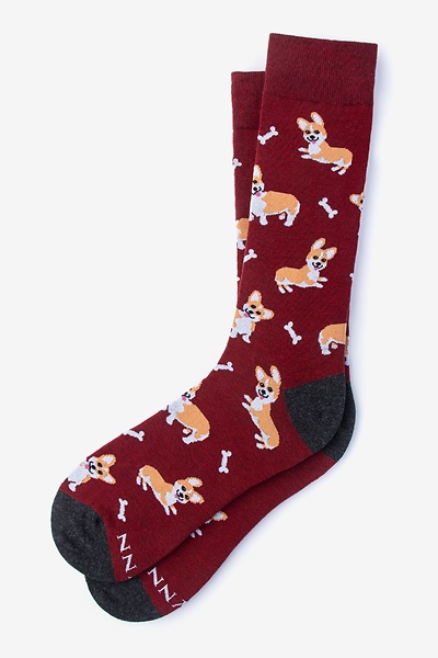 Maroon Carded Cotton Corgi Gang Medium-Large Sock
