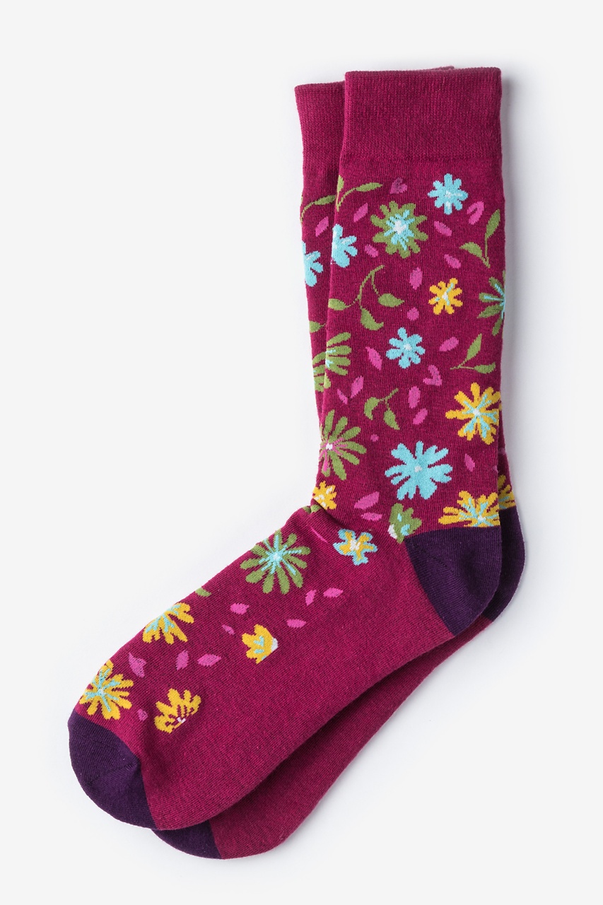 Fresh Floral Maroon Sock Photo (0)