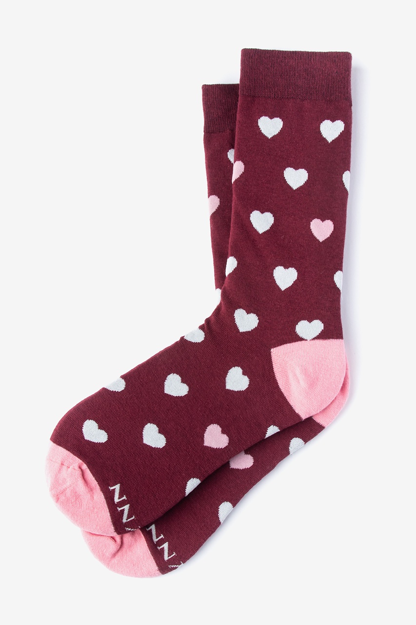Love Hearts Maroon Women's Sock Photo (0)