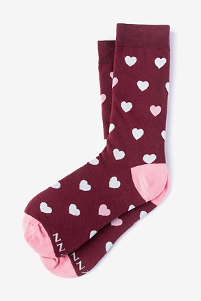 _Love Hearts Maroon Women's Sock_
