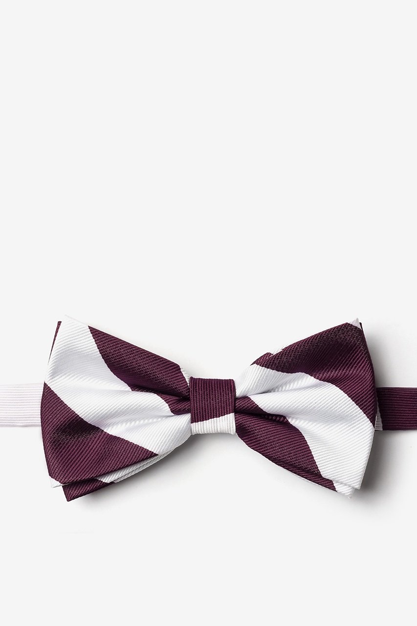 Maroon & White Stripe Pre-Tied Bow Tie Photo (0)