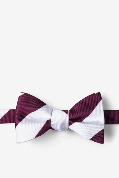 Maroon Microfiber Maroon & White Stripe Self-Tie Bow Tie