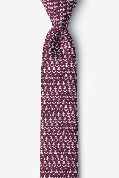 Maroon Microfiber Small Anchors Skinny Tie