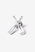 Crossed Rowing Oars Matte Silver Lapel Pin Photo (0)