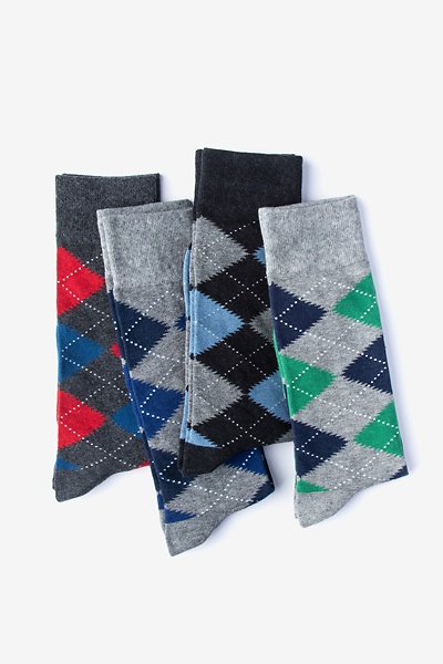 Multicolor Carded Cotton Argyle Obsession 4 Sock Pack