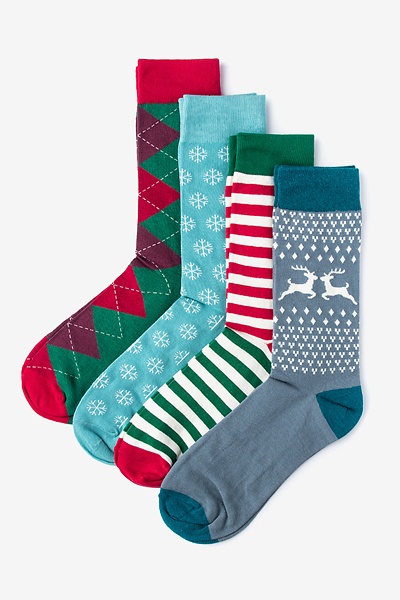 Multicolor Carded Cotton Christmas 4 Sock Pack