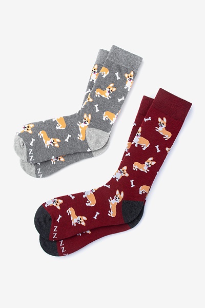 Multicolor Carded Cotton Corgi Gang His & Hers Socks