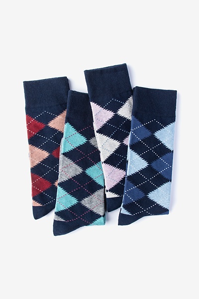 Multicolor Carded Cotton Everyday Argyle 4 Sock Pack