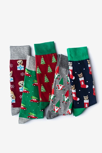 Multicolor Carded Cotton Under the Mistle-Toes Men's Christmas Sock Pack