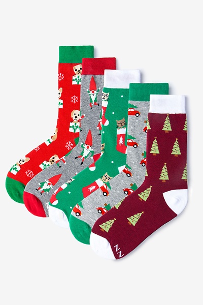 Multicolor Carded Cotton Under the Mistle-Toes Women's Christmas Sock Pack