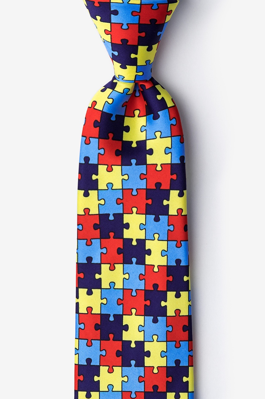 Autism Awareness Puzzle Multicolor Extra Long Tie Photo (0)