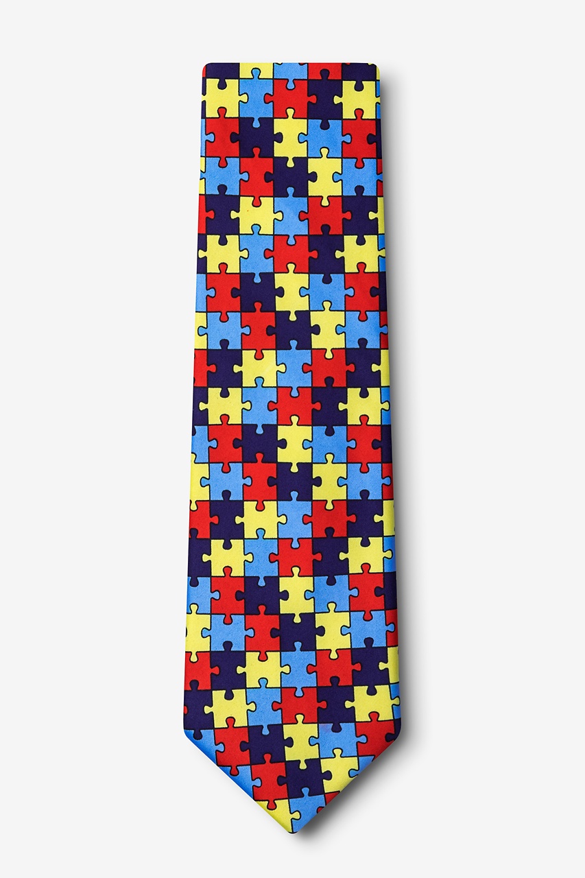 Autism Awareness Puzzle Multicolor Tie Photo (1)
