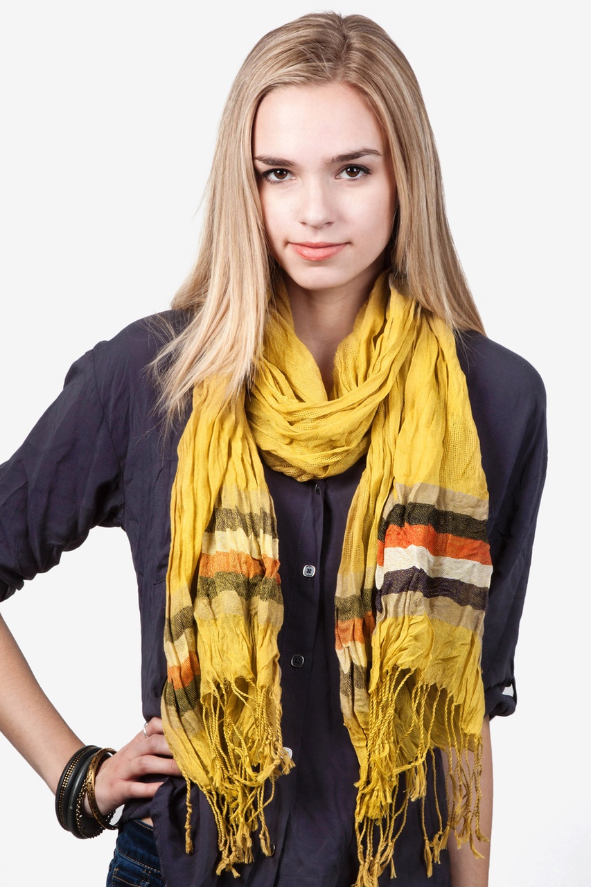 Mustard Ribbon Stripe Scarf | Striped Scarves | Scarves.cm