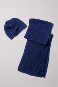 Navy Blue Basketweave Scarf and Hat Set Photo (0)