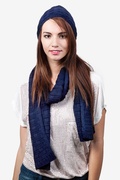 Navy Blue Basketweave Scarf and Hat Set Photo (1)
