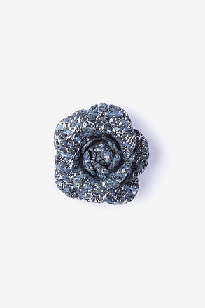 _Boucle Tweed Flower Navy Blue Lapel Pin_