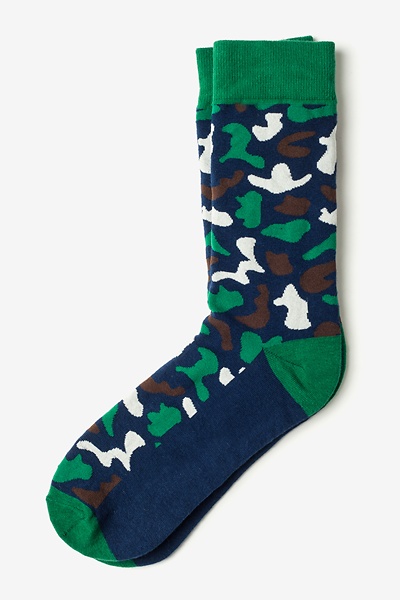 Navy Blue Carded Cotton Abstract camouflage Medium-Large Sock
