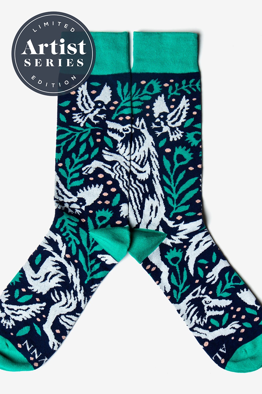 alynn Alynn® X Joshua Noom Prowling Wolf Navy Blue Sock