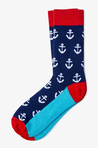 Navy Blue Carded Cotton Anchor Sock | Ties.com