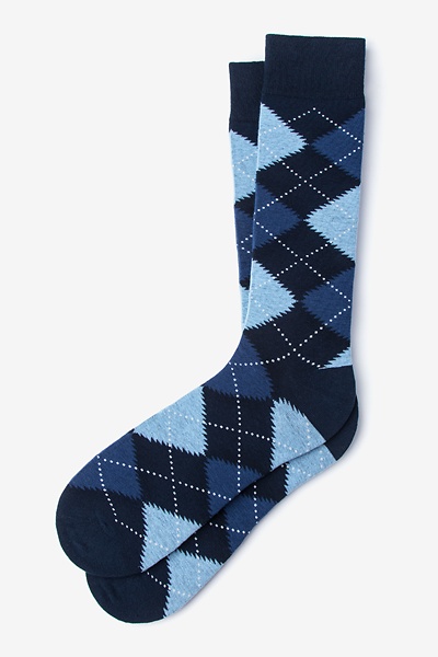 Image of Navy Blue Carded Cotton Argyle Assassin Sock