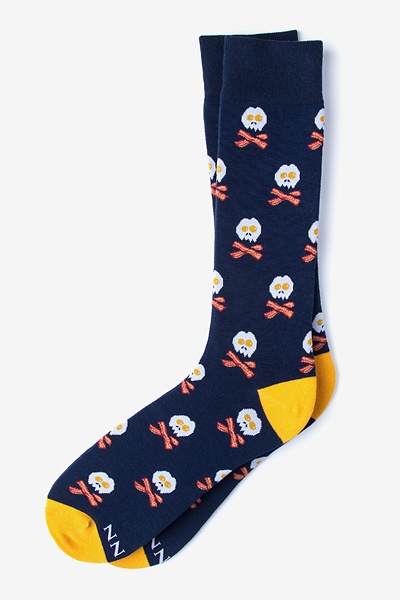 Navy Blue Carded Cotton Bacon & Eggs Breakfast Medium-Large Sock