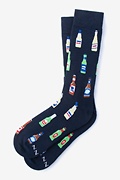 Beer Bottle Navy Blue Sock Photo (0)