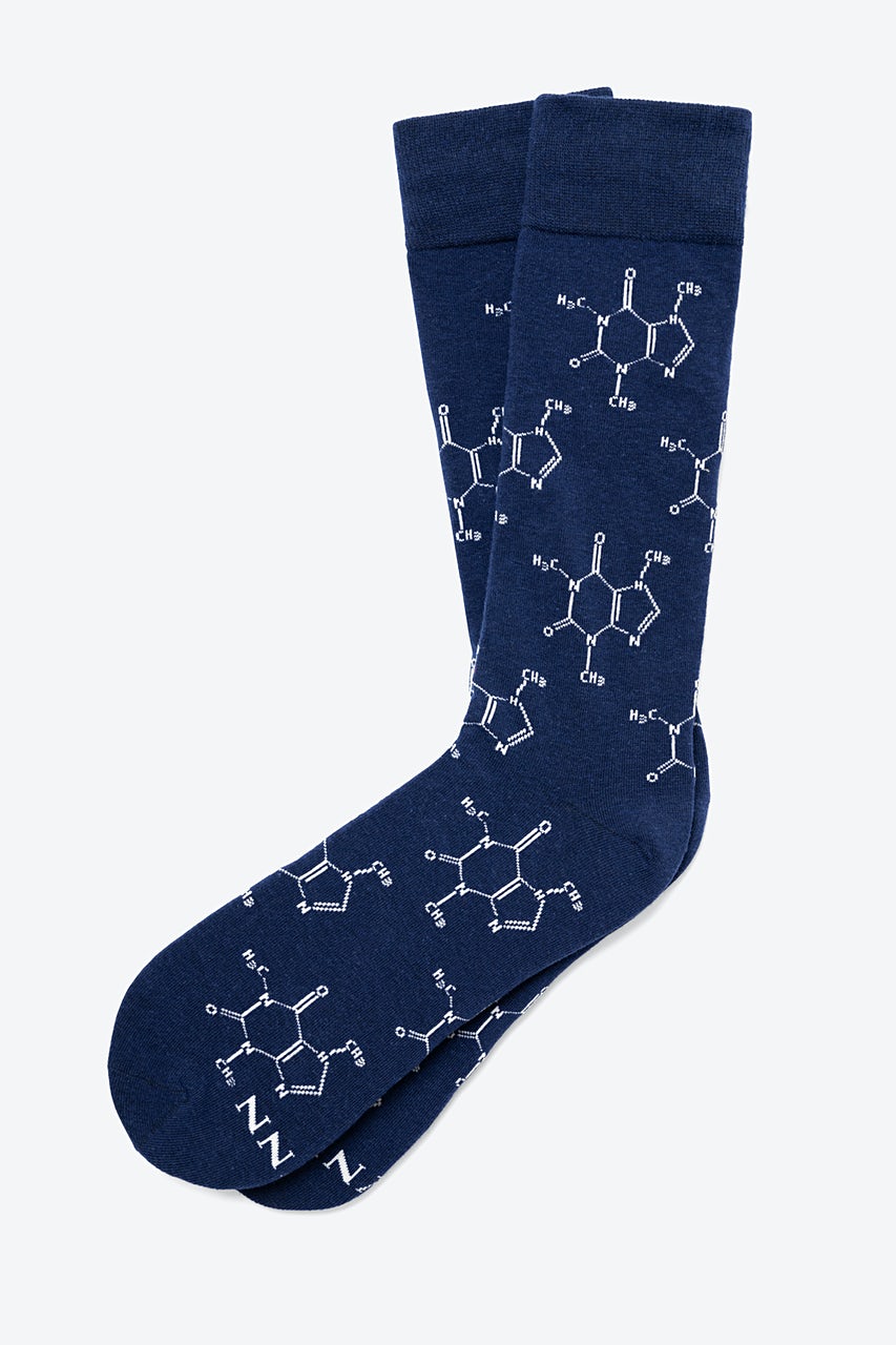 Caffeine Molecule Navy Blue Sock Photo (0)