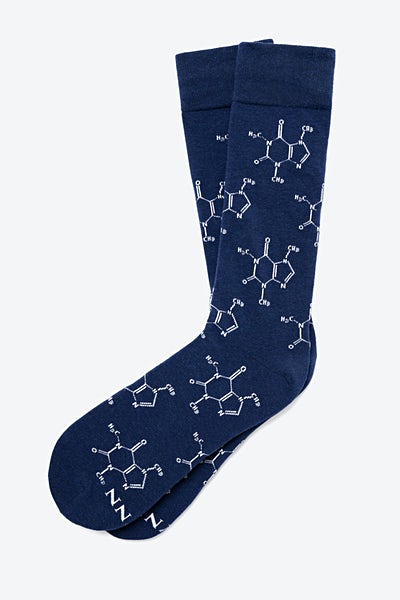 Navy Blue Carded Cotton Caffeine Molecule Sock | Ties.com