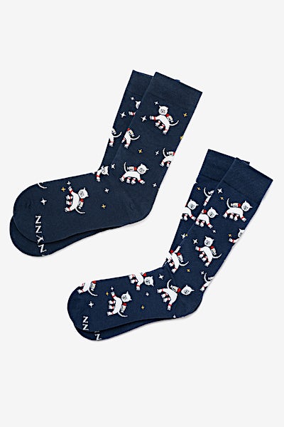 Navy Blue Carded Cotton Catstronauts His & Hers Socks | Ties.com