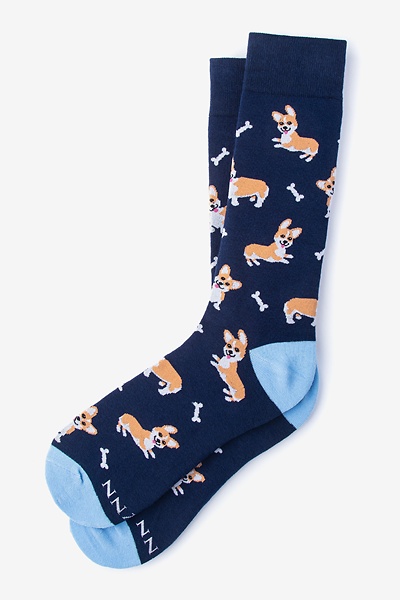 Corgi Dog Navy Blue Sock | Men's Corgi Gang Animal Sock | Ties.com