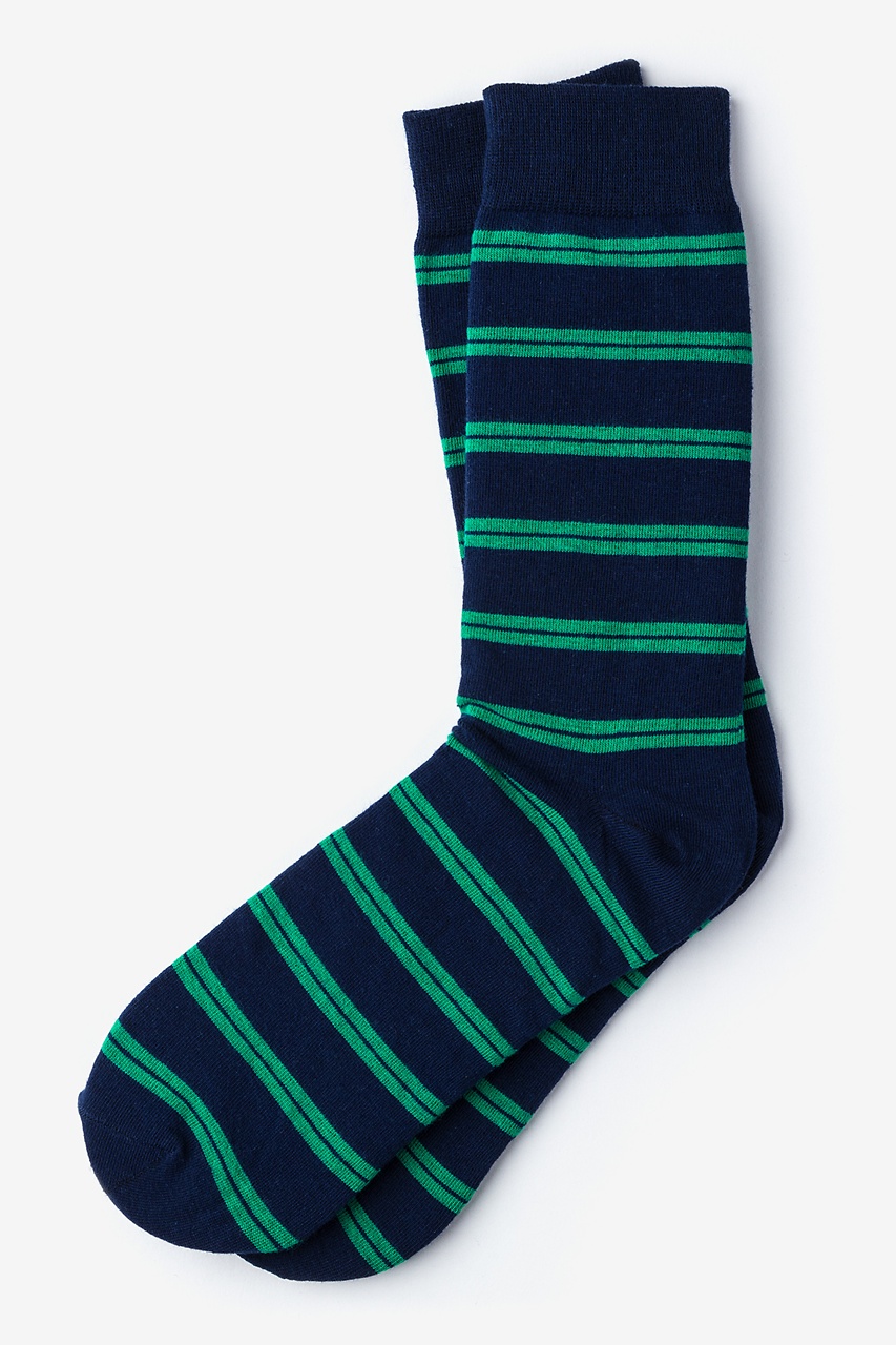 Navy Blue Carded Cotton Culver Stripe Sock | Ties.com