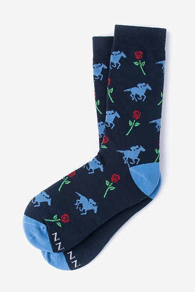 Navy Blue Carded Cotton Derby Rose Women's Sock | Ties.com