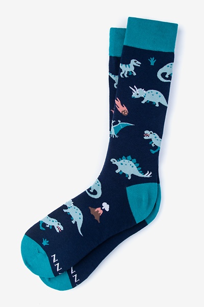Navy Blue Carded Cotton Dino-mite Medium-Large Sock
