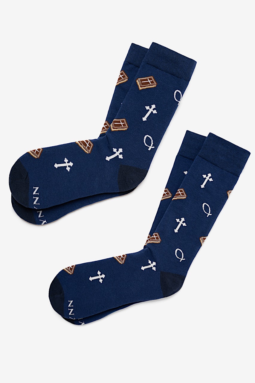 God Be With Ye Navy Blue His & Hers Socks Photo (0)
