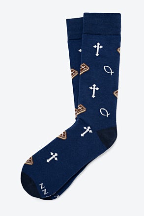 God be with Ye Navy Blue Medium-Large Sock