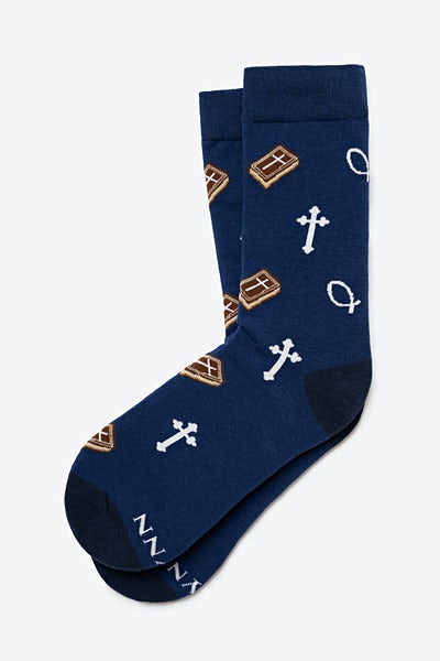 Navy Blue Carded Cotton God be with Ye Women's Sock | Ties.com