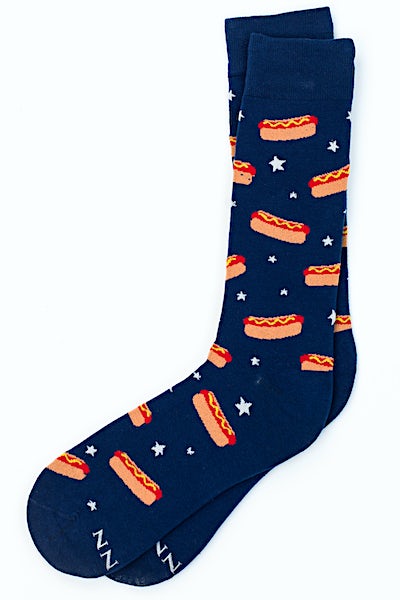 Navy Blue Carded Cotton Hot Dog Dreams Medium-Large Sock