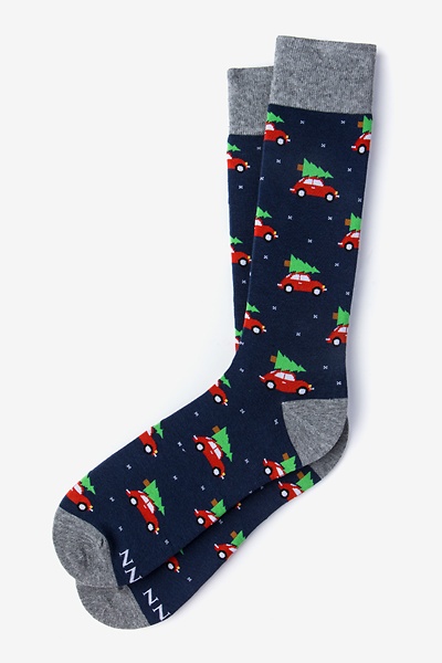 christmas dress socks mens Tree Car Navy Blue Men's Sock Machine wash Black Pinafore Jumper - Colour:Washed Black ws-nuon-girl-topwear Socksmith