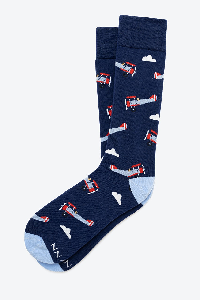 Navy Blue Carded Cotton Just Plane Crazy Sock | Ties.com