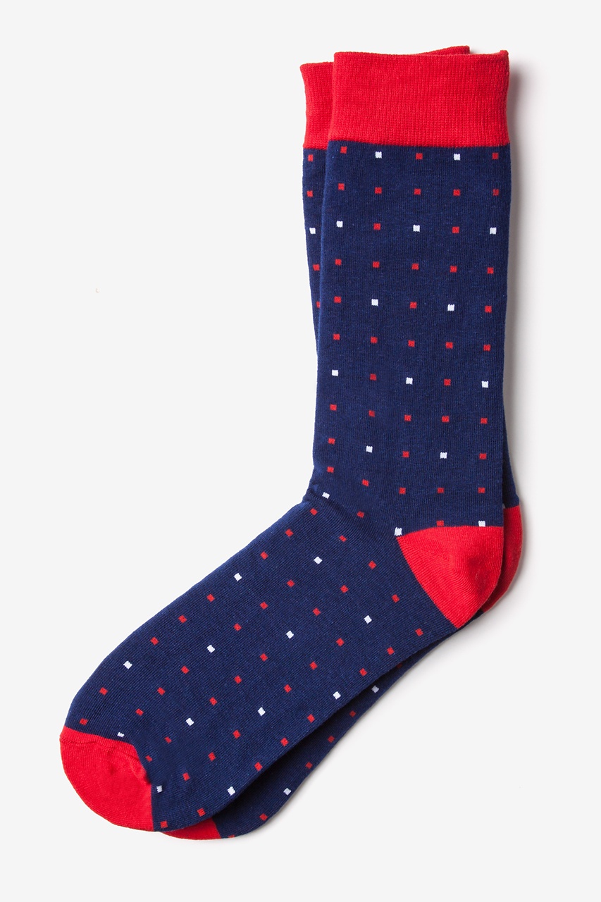 Navy Blue Carded Cotton Long Beach Dots Sock