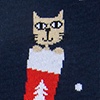Navy Blue Carded Cotton Meowy Christmas Medium-Large Sock