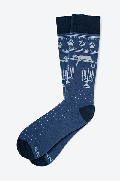 Navy Blue Carded Cotton Meowzel_Tov Sock | Ties.com