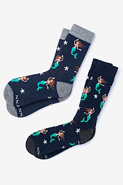 Navy Blue Carded Cotton Mermaid His & Hers Socks