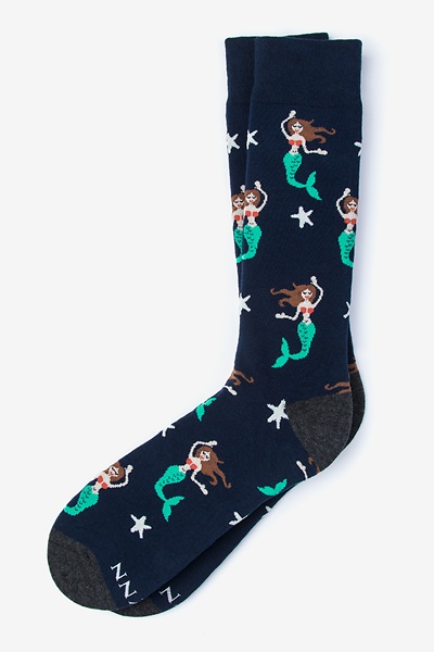 Navy Blue Carded Cotton Mermaids are Real Medium-Large Sock