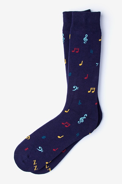Navy Blue Carded Cotton Music to My Toes Medium-Large Sock