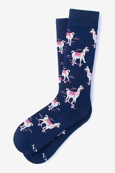 No Prob Llama Navy Blue Men's Sock | Animal Socks | Ties.com